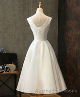 Simple V Neck White Short Evening Prom Dresses, White Homecoming Dresses